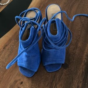 Steve Madden blue suede ankle wrap heels